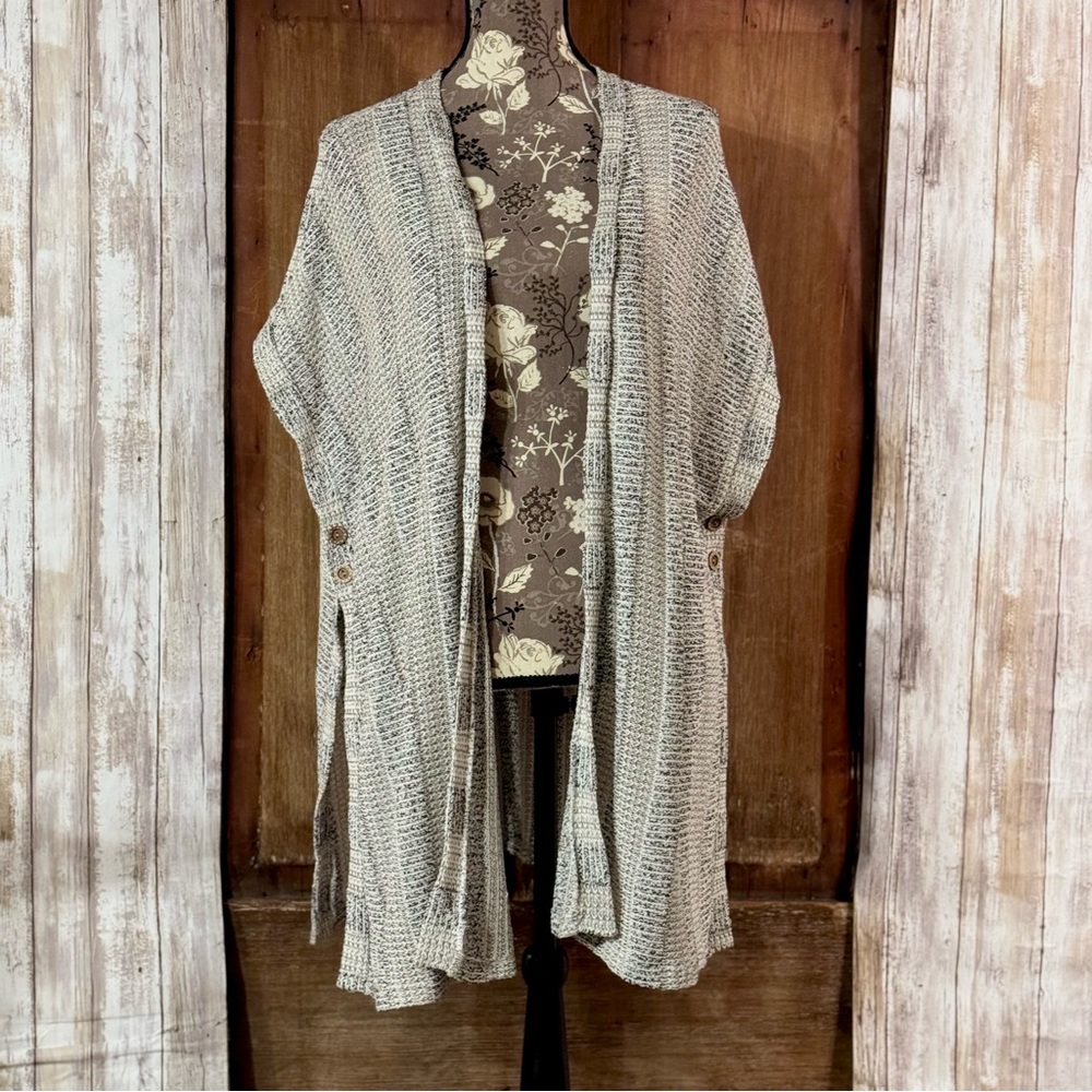 LOVEMARKS Cardigan Sweater Grey and White Knit Made in USA